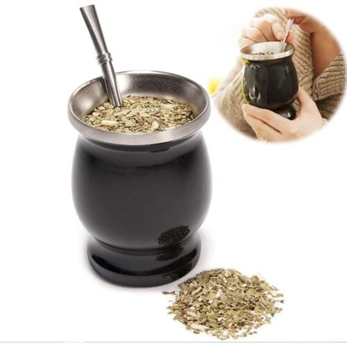 Stainless Steel Yerba Mate Natural Gourd/Tea Cup Set Double-Walled 8 Ounces Bombillas Yerba Mate Straw Tea Cup