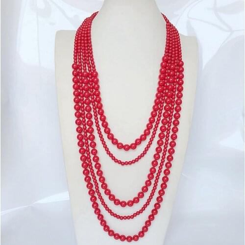 New Red Color Arrival Fashion Statement Five Layers Acrylic Beaded Necklace For Female