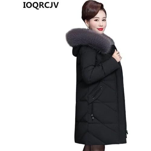 2019 Winter Parka Cotton Jacket Middle Old Womens Casual Down Cotton Coat Female Long Jacket Hooded Fur Collar Outerwear R383