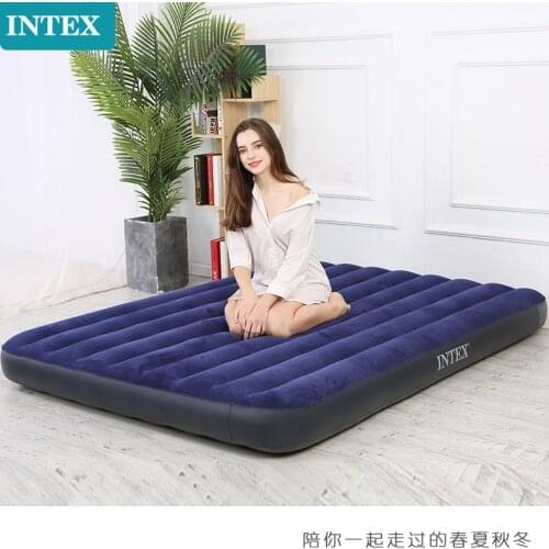 Pvc 76*191*22cm Intex Deep Blue Stripe Flocking Air Bed 64756 Astm F-963,en-71 Pool Float 136kg Load 0.52mm Astm F-963, En-71