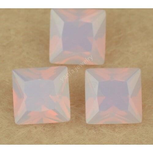Sale 5A Wax Setting 3x3~12x12mm Translucent Opal Pink Color Square Shape Princess Cut Synthetic Nano Stone Beads Gems For DIY
