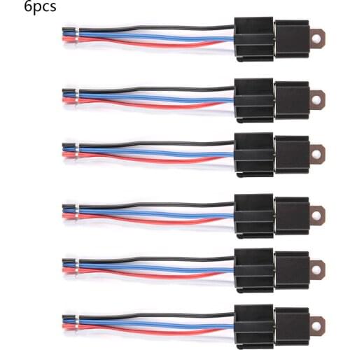 6PCS/Set Switch 30A 4-Pin 14 AWG Fuse Relay Switch Harness Set 12V DC SPST Automotive Auto Relay With Relay Socket