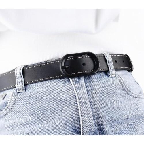 Cowhide Leather Belts For Women Black Pin Buckle Belt Soft Long Genuine Leather Waist Strap Punk Solid Color Coffee Jeans Lady