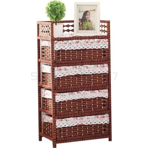 Straw storage cabinet drawer storage cabinet rattan 5 layer bedroom toys finishing children baby wardrobe