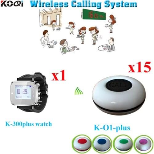 Waiter Calling System High Quality Wrist Watch Flashing Buzzer And Waterproof Call Button (1pcs wrist bell + 15pcs call buzzer )