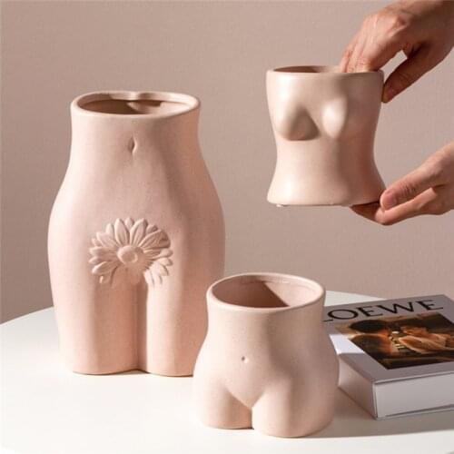 Nordic Flower Body Art Vase Ceramic Porcelain Bust Statue Flower Pot Flower Vases Desk Decor Ornaments Tabletop Vase Home Decor