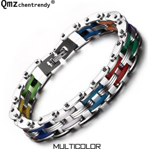 Titanium & Silicone Men Motor Bicycle Chains Bracelet Cuff Wristbands Punk Jewelry Male Brace lace Trendsetter Pulsera 8 Color