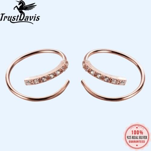 Trustdavis 100% 925 Sterling Silver Earrings Small Ear Bones Ear Buckle Ring 10mm With CZ Tightly Packed Mini Double Ring DA293
