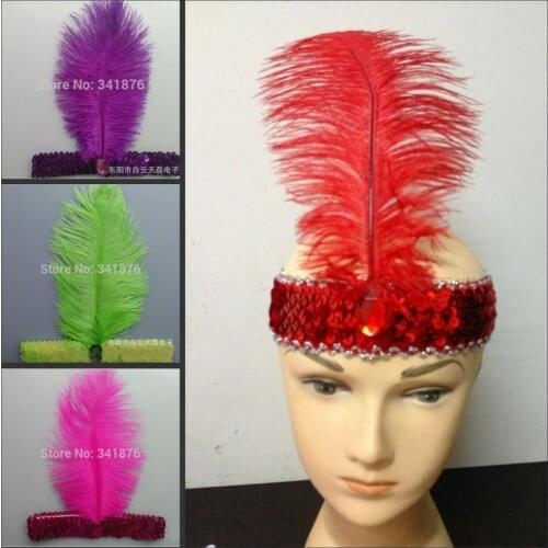 Party Decoration Elastic Band Ostrich Feather Headband Headdress Jewelry For Halloween Xmas COSPLAY Performances Dress Up