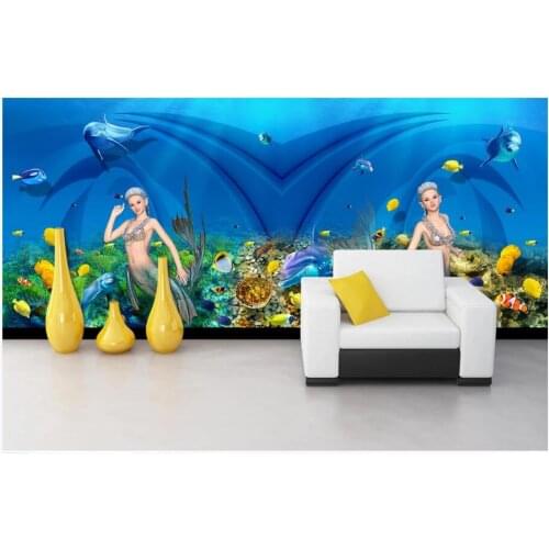 WDBH Custom photo 3d wallpaper Underwater World Mermaid Dolphin tv background living room 3d wall murals wallpaper for walls 3 d
