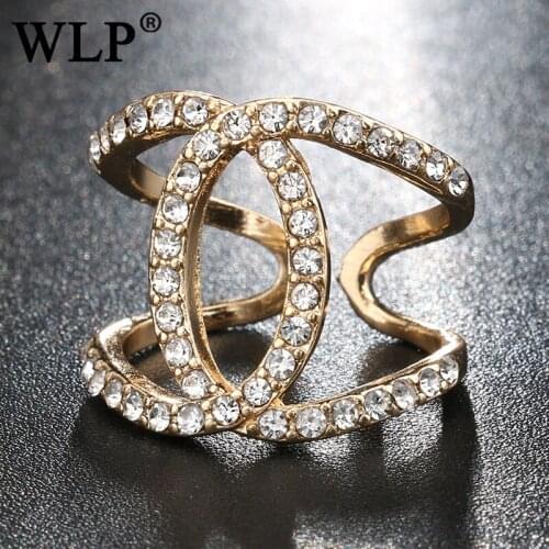 WLP 2018 New Trendy Fashion Luxury Jewelry Vintage Women Silver Plated Ring with Full Crystal Decoration Irregular Shape A1640