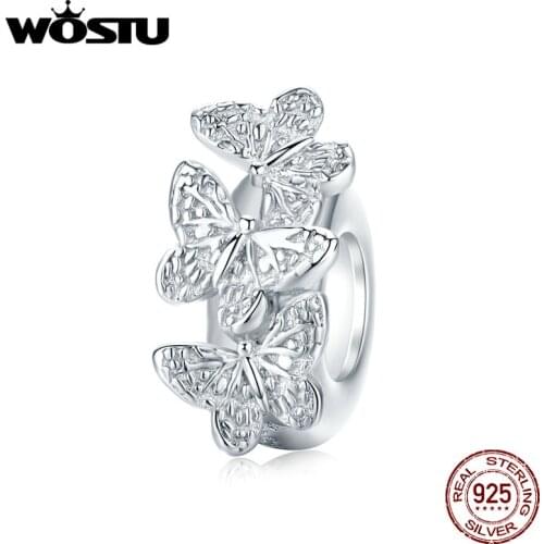 WOSTU 925 Sterling Silver Delicate Butterfly Stopper Silicone Spacer Fit Original Bracelet & Bangle DIY Jewelry Making CTC120