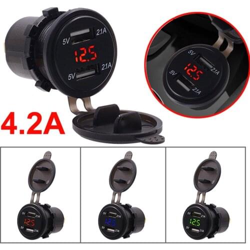 Dual USB Charger Socket Waterproof Power Outlet Adapter 4.2A Fast Charge for Car Boat Marine Motorcycle ATV RV Camper Tractor D5