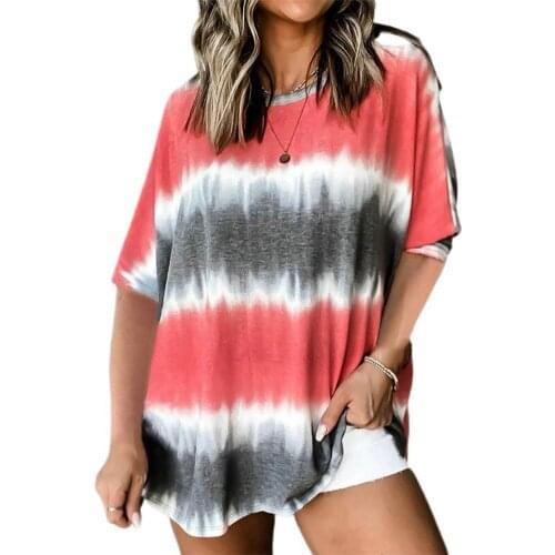 Summer Women T-shirt Plus Size Tie Dye Print Batwing Sleeve Loose Short Sleeve Top batwing sleeve T-shirt beautiful T-shirt 2021