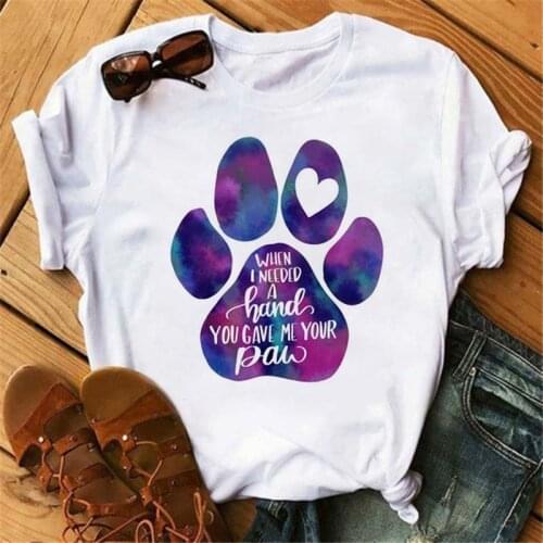 Female Summer Fashion Short Sleeve O-Neck T-shirt Women T Shirt Dog PAW Graohic Kawaii Print Shirt Ladies Causal Tee Shirt