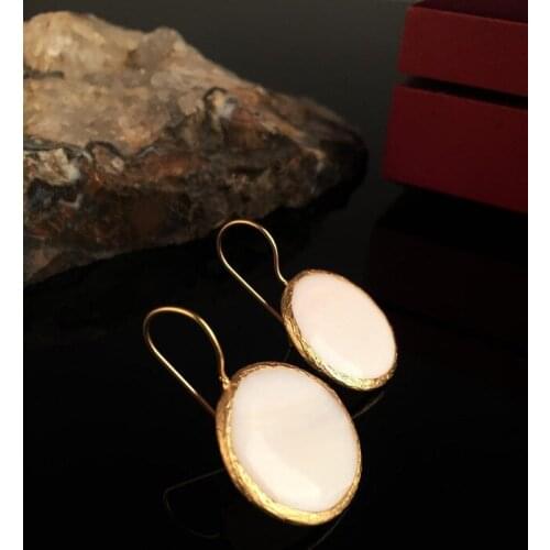 Dr Stone Natural Stone Women 'S Pearl Stone Gold Plated Earrings KRB48 373144464