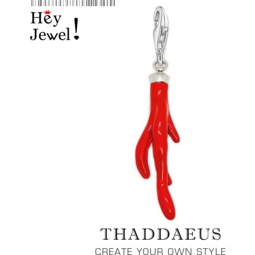 Red Enamel Coral Charm Pendants Pure 925 Sterling Silver Vibrant Accent Gift For Women Girls Jewelry Combination Fit Bracelets