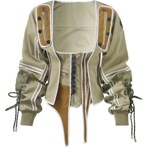 2021 New Women Fashion Slim Khaki Asymmetrical Patchwork Coat And White High Waist Dress Two-piece Spring Autumn X375