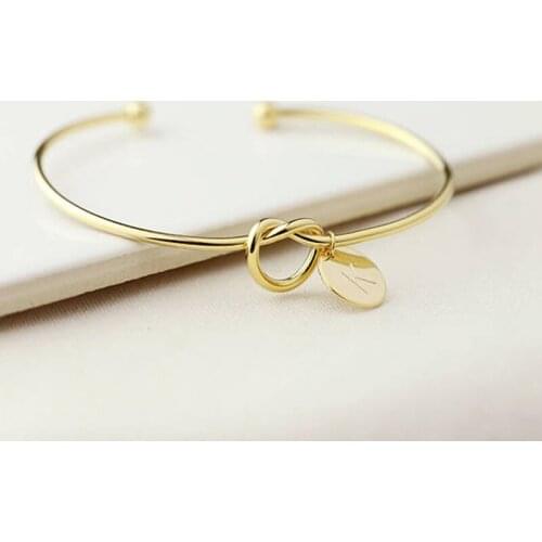 1PC Hot-Selling Lovers Simple Metal Alloy Plating Gold Knotted Unisex Bracelet 26 Letters Fashion All-Match DIY
