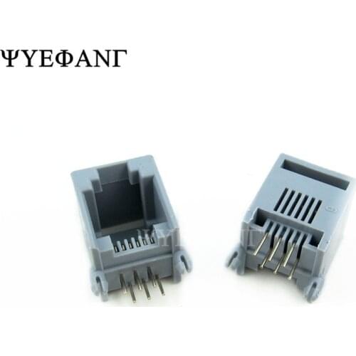 10Pcs RJ11 Network Socket Gray 6P6C RJ11 Telephone Socket 90 Degree 6 Core Crystal Head Female Seat Socke