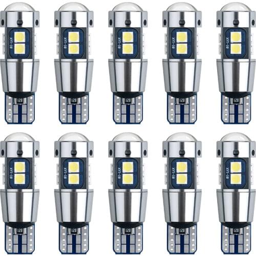 10X Super Bright T10 W5W LED Bulbs Canbus No Error 3030 10SMD Auto Wedge Lights Turn Side Bulbs Interior Reading Lamp 6000K 12V
