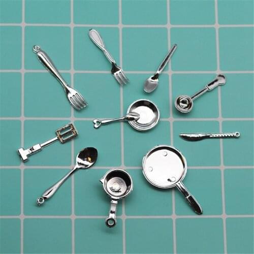 11PCS 1:12 Fork Pot Kitchen Set Food Toys Dollhouse Miniature Dolls Accessories Pretend Play Kids Toy