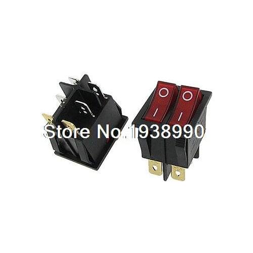 2pcs Double Red Light Illuminated 6 Pin SPST ON/OFF Snap IN Boat Rocker Switch