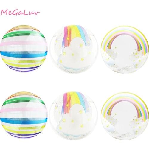 20'' Transparent Rainbow Printed Bubble Balloon Helium Inflatable Bobo Balloons Wedding Birthday Party Decoration Baby Shower
