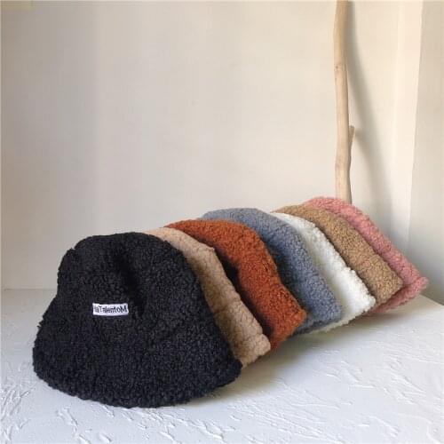 2021 Winter Spring Thick Warm Soft Lamb Wool Women Bucket Hat Solid Color Female Ladies Flat Top Hat Winter Beanie Bonnet