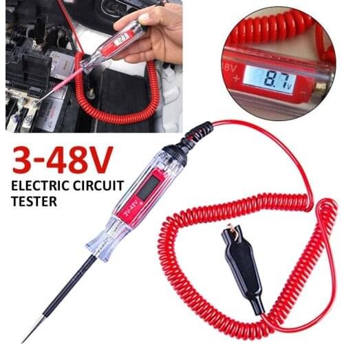 3-48V Digital Electric Circuit LCD Tester Test Light Car Truck Voltage Probe Pen Car Trailer RV Snowmobile Motorcycle Instrument