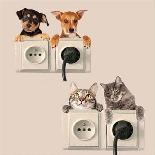 3D Hole View Vivid Cat Dog Switch Stickers Bathroom Living Room refrigerator Decoration Animal Decals Art Sticker Wall Poster