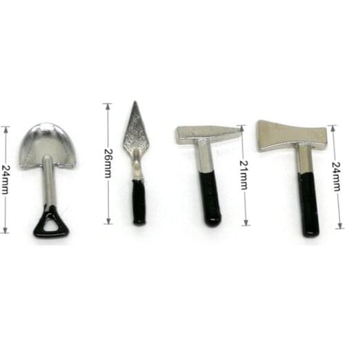 4pcs/set 1:12 Mini Axe Shovel Hammer Furniture Toys Dollhouse Miniature DIY Builders Toys Doll Accessories Kids Hand Tool Toys
