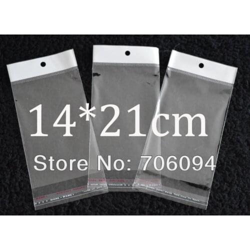 FreeShipping 14*21cm,1000pcs/lot Clear Self Adhesive Seal Poly Opp Plastic Bag With Header ,Hole Jewelry Earring Packing bag