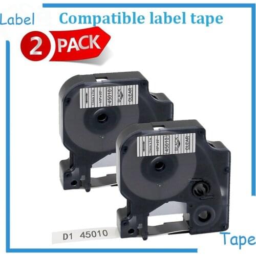Free shipping 2PK 45010 Compatible 12mm DYMO LabelManager D1 Black on Clear For DYMO Label Printer