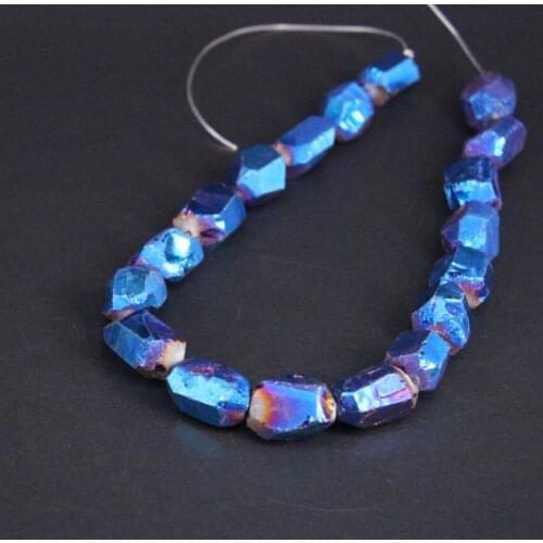 15.5"/strand Blue Titanium Natural Crystal Faceted Nugget Pendant Beads,Quartz Stone Freeform Cut Nugget Beads Jewelry Making