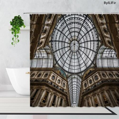 Europe Retro Achitectural Shower Curtains Creative Geometric Design Bathroom Decoration Accessories Set Waterproof Bath Curtain