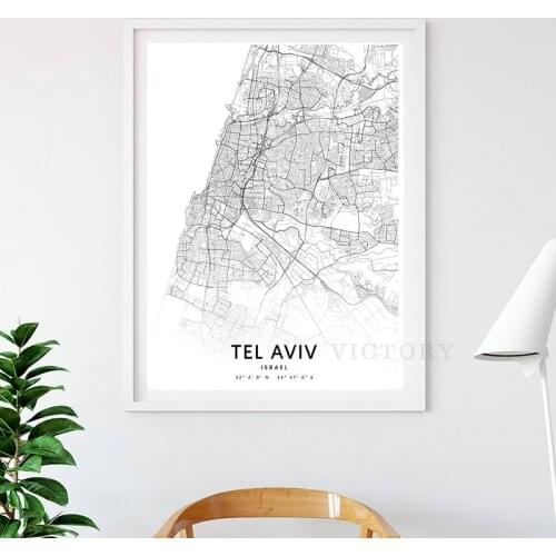 Tel Aviv Map Print Israel City Street Road Map Black White Canvas Painting Poster Wall Art Picture Nordic Home Decoration
