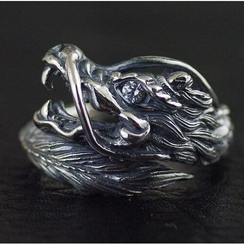 Thailand jewelry S925 sterling silver flying dragon around the finger tap Thai silver man ring, adjustable open ring
