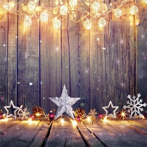 Laeacco Christmas Backdrops For Photography Brilliant Star Bulb Light Wooden Board Baby Child Photo Backgrounds For Photo Studio