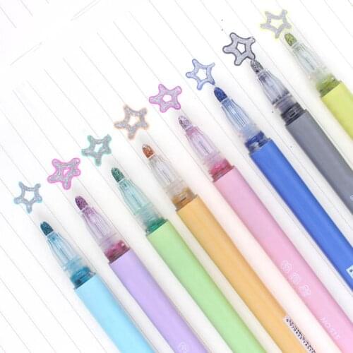 8 Colors Highlighter for Writing Stationery Office & School Pen Double Line Outline Draw Marker Fluorescent Pen Stationery