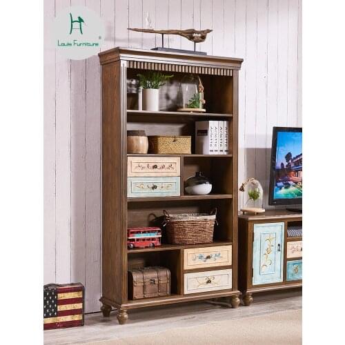 Louis Fashion Bookcases American Style Antique Ancient Painted Garden Book Shelf Mediterranean Hand-painted Display Cabinet