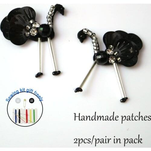 Fashion DIY black birds beaded Patches for clothing Embroidery Sequin sew on animal patches for bags decorative parches applique