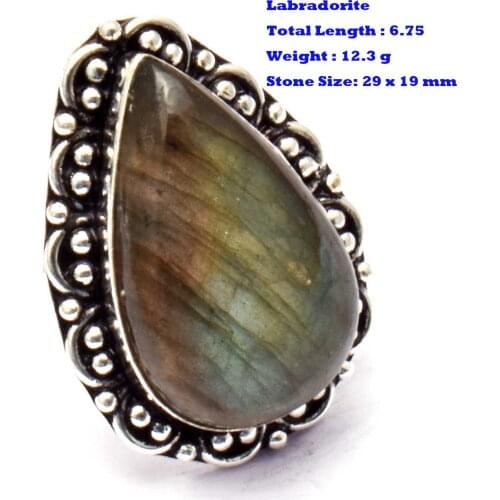 Genuine Tree Agate Black Onyx Emerald Moonstone Prehnite Agate Jasper Labradorite Ring Silver Copper Size : 6.75, 6.5, 6