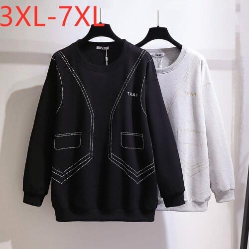 New ladies autumn winter plus size tops for women large pullover long sleeve loose thick black gray T-shirt 3XL 4XL 5XL 6XL 7XL
