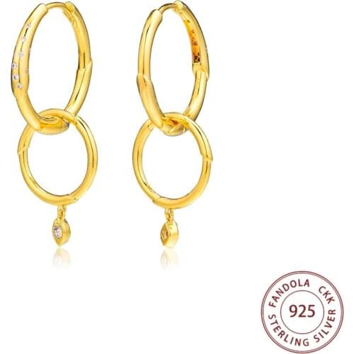 Authentic 925 Sterling Silver Earring Shine Flower Stem Hoops Earrings for Women Earings Fashion Jewelry pendientes mujer