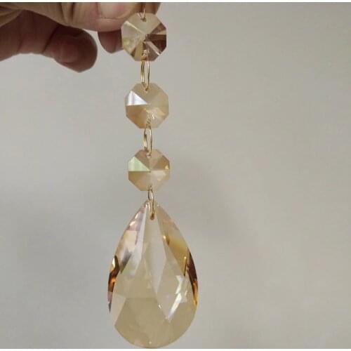 Camal 5PCS 63mm Champagne Net Shaped Pendants Gold Rings Crystal Lamp Chandelier Prisms Parts Hanging Home Decor Lighting Parts