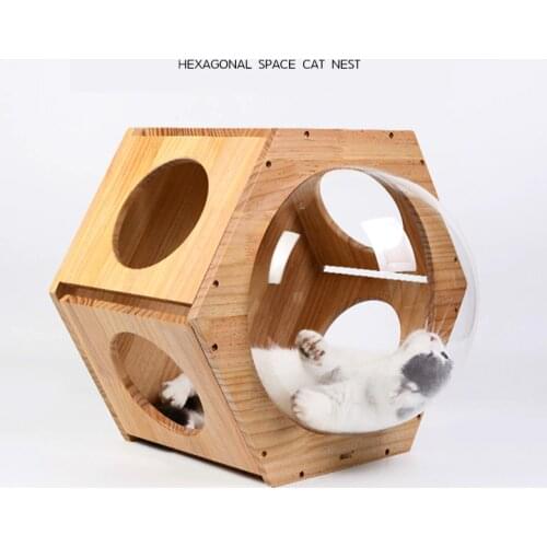 Space capsule solid wood cat litter wall transparent window cat litter cat house combination cat climbing frame cat supplies