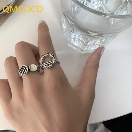 QMCOCO 925 Sterling Silver Rings for Women Round Shape Geometric Creative Design Fine Woman Jewelry Simple Party Gifts