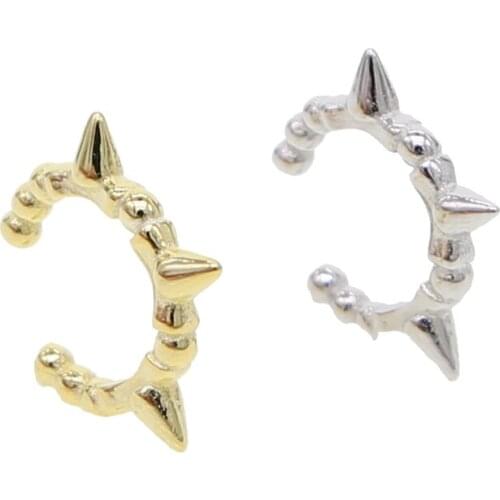 1pcs 100% 925 sterling silver round bead spike ear clip on earrings no pierced classic ear cuff fashion punk unisex street style