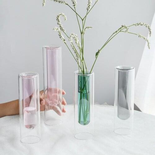 Nordic Glass Vase Colorful Test Tube Hydroponics Flower Vase Home Decor Glass Plant Holder Living Room Desk Decor Terrarium Gift